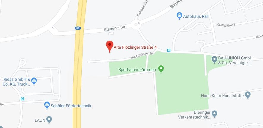 Google Maps Karte der Anfahrt zu Hahn-Sonnenschutz